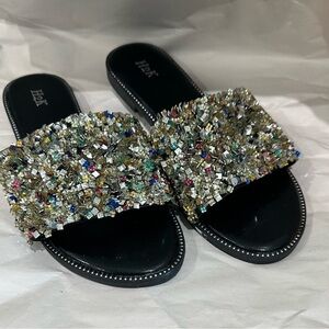 H&R Women's Black and Multicolor Crystal Sandals